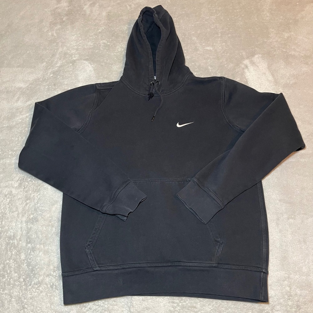 Nike Hoodie Mens Medium Black Pullover Swoosh Fleece Sportswear Workout Gym Logo